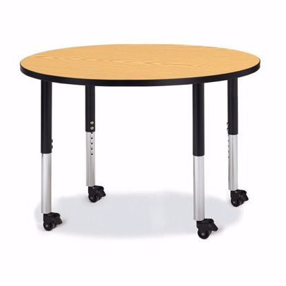 Picture of Berries® Round Activity Table - 42" Diameter, Mobile - Oak/Black/Black
