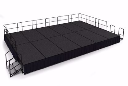 Picture of NPS®  16' x 24' Stage Package, 24" Height, Grey Carpet, Shirred Pleat Black Skirting